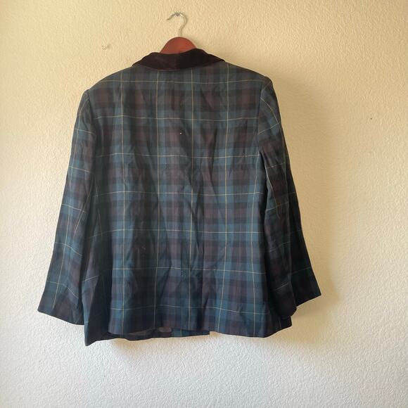 Vintage 90s Plaid Blazer with Velour Collar Size 22 - Picture 3 of 6